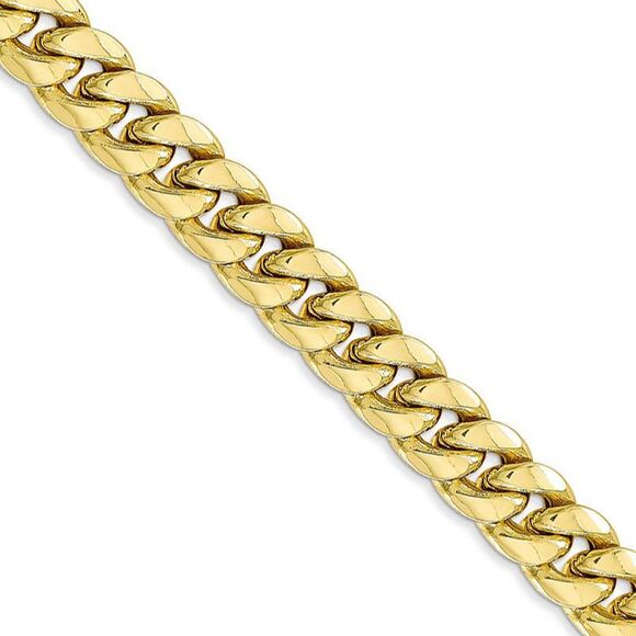 10k Yellow Gold 7.3mm Hollow Miami Cuban (Curb) Chain Bracelet, 8 Inch - Picture 1 of 4